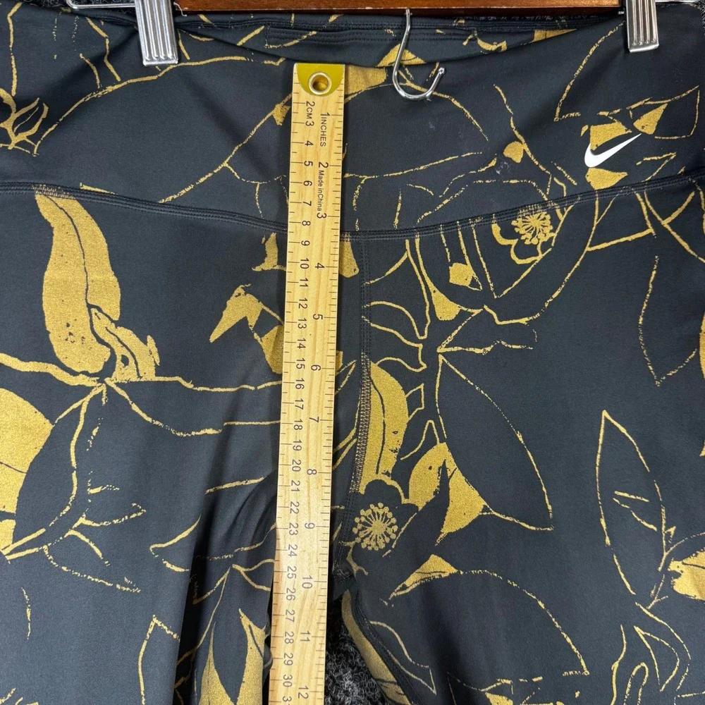 Nike Dri-FIT Leggings Womens Large Black Gold Floral Sketch Athletic Tights L